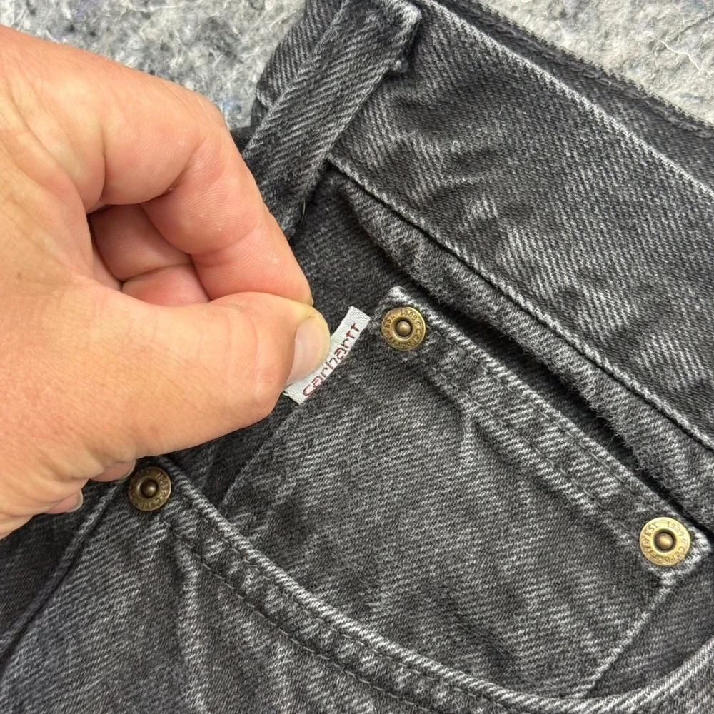 Carhartt Relaxed Fit‎ Straight Leg Black Denim Jeans Mens 44x30 Faded Workwear